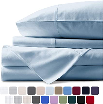 Mayfair Linen 100% Egyptian Cotton Sheets, Sky Blue King 6 PC Sheets Set, 800 Thread Count Long Staple Cotton, Sateen Weave for Soft and Silky Feel, Fits Mattress Upto 18'' DEEP Pocket