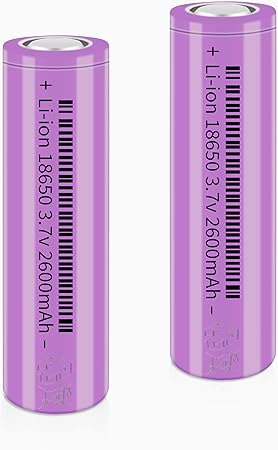 Svenirven 3.7V 2600mAh Flat top Rechargeable Batteries for Headlamp, LED Flashlight, Electronic Devices etc (Purple) 2 Packs