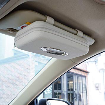 Cartisen Car Tissue Holder, Sun Visor Napkin Holder, Car Visor Tissue Holder, PU Leather Backseat Tissue Case Holder for Car,Vehicle (Beige)