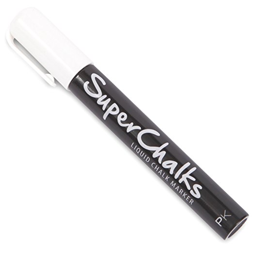 SuperChalks White Liquid Chalk Marker Pen - 4mm Reversible Tip - ONLY SUITABLE FOR NON POROUS SURFACES