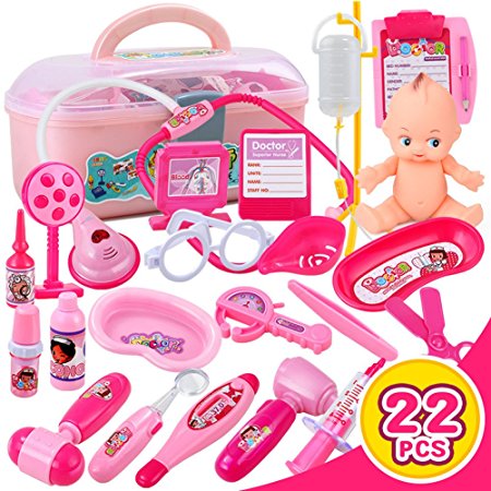 Pretend Doctor Play Kit Gift for Kids - Girls, Boys Medical Dr Role Playing, with Assorted Dr’s Tools Accessories for Preschool, Kindergarten Children’s Learning Playsets by Elf Star