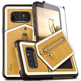 Zizo Nebula Wallet Series Compatible with Samsung Galaxy Note 8 Case with Tempered Glass Screen Protector Leather Folio Card Slots Light Brown