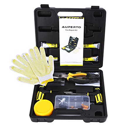 Tire Repair Kit, AUPERTO 63 Pcs Heavy Duty Tires Tools Ideal for Motorcycle, ATV, Jeep, Truck, Tractor Flat Tire Puncture Repair