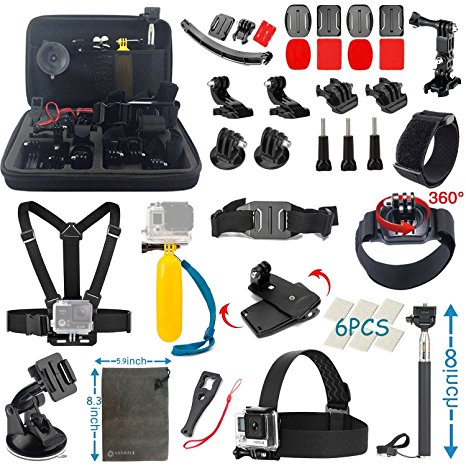 Vanwalk Essentials Accessories Kit for AKASO EK5000 EK7000 4K WIFI Action Camera Gopro Hero 5/Session 5/Hero 4/3 /3/2/1(22 Items)