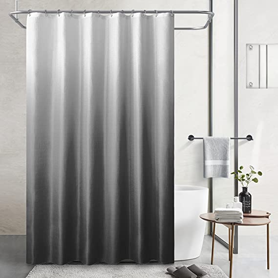 SOXART Home Polyester Ombre Bath Shower Curtains for Bathroom Dark Gray Waffle Weave Gradient Waterproof Shower Curtain Sets with 12 Hooks,1 Panel（72 x 78 inch）