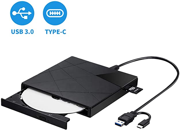 LeeKooLuu External DVD & CD Drives with USB 3.0 and Type-C Interface/Portable CD-RW/DVD-RW Burner and Reader and Writer Optical DVD Drive for Win10/XP/Win 7/Win 8/Vista, Laptop, Mac, MacBook Air/Pro