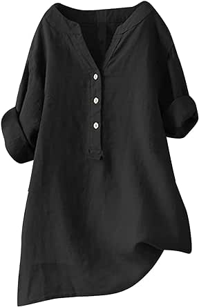 Cotton Linen Shirts for Women 2024 Casual Gauze Shirts Buttons V Neck Short Sleeve Womens Tops Trendy Dressy Blouses