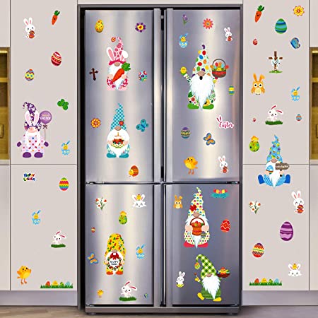 Zonon 152 Pieces 16 Sheets Easter Gnomes Wall Sticker Decals Bunny Eggs Window Clings for Spring Holiday Home Kitchen Office Fridge Decorations Easter Party Supplies