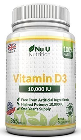 Vitamin D3 10000 IU  g By Nu U 365 Softgels Full Year Supply - 100 MONEY BACK GUARANTEE - Vitamin D Strengthens Bones Teeth and Immune System- No Artificial Ingredients - High Strength 10000 IU  g