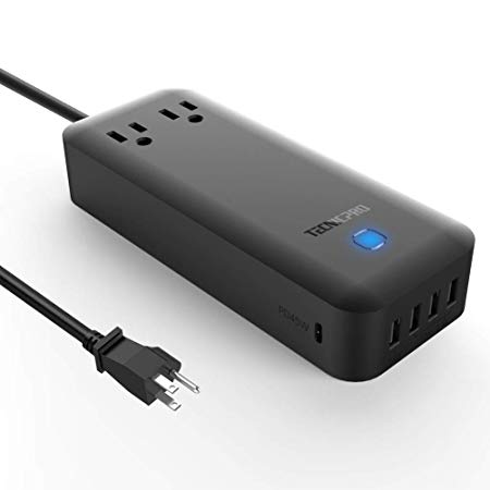 Desktop Power Strip Surge Protector with（Total 90W） USB C PD & QC 3.0 & 3 USB Ports & 2 AC Outlets & 6.6ft Cable USB Charging Station Compatible Smartphones, Tablets, Home Appliances and More
