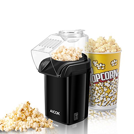 Aicok Popcorn Maker, Popcorn Machine, 1200W Hot Air Popcorn Popper No Oil Required, Wide Mouth Design with Measuring Cup and Removable Lid, BPA-Free