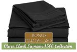 Clara Clark  Supreme 1500 Collection 6 Piece Bed Sheet Set Includes Extra Pillowcases Queen Size Black