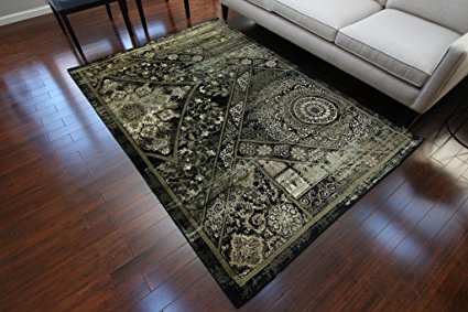 Feraghan/New City Traditional Antique Isfahan Wool Persian Area Rug, 5' x 7'3, Black/Beige/Sage