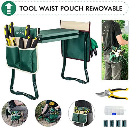 Garden Kneeler And Seat With 2 Bonus Tool Pouches - Adjustable Belt Tool Pounch - Pruning Shears- Portable Garden Bench EVA Foam Pad With Kneeling Pad - Sturdy, Lightweight - Protect Knees Clothes