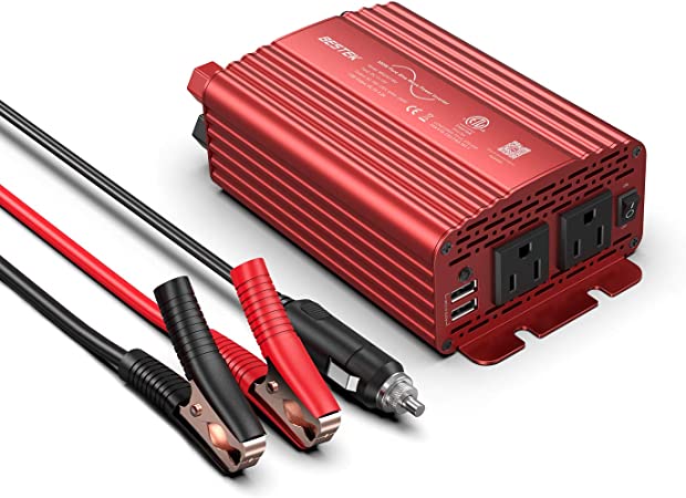 BESTEK 300Watt Pure Sine Wave Power Inverter DC 12V to AC 110V Car Plug Inverter Adapter Power Converter with 4.2A Dual USB Charging Ports and 2 AC Outlets Car Charger, ETL Listed