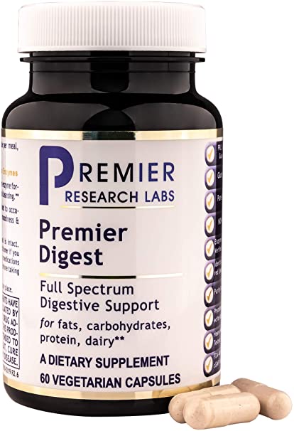 Premier Digest, 60 Capsules, Vegan Product - Vegetarian Source Enzymes, Full Spectrum Digestive Support for Fats, Carbohydrates, Proteins and Dairy