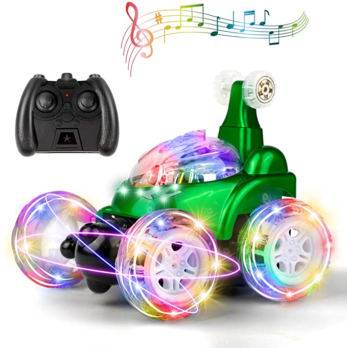 UTTORA Remote Control Car for Kids, RC Stunt Car with 360 ° Rolling Dancing Performance Colorful Lights and Dynamic Music Rechargeable 2.4Ghz RC Car Toy for Boys and Girls (Green)