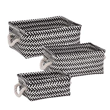 Honey-Can-Do STO-06687 Zig Zag Set of Nesting Baskets with Handles, Set of 3-Pack, Black