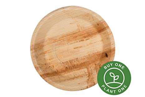 9” Round Palm Leaf Plates - Pack of 25 - Disposable, Compostable, Natural, Tree Free, Sustainable, Eco-Friendly - Fancy Rustic Party Dinnerware and Utensils Like Wood, Bamboo
