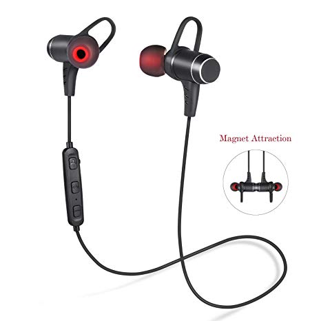 Bluetooth Headphones,Wireless V4.1 Bluetooth Earbuds Magnetic in-Ear Headset Sweatproof Sports Earpieces Lightweight Stereo Noise Cancelling Earphones with Built-in Mic[Upgraded Version]