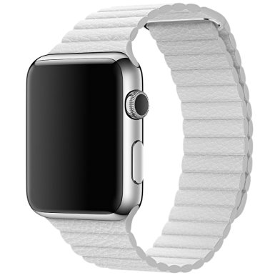 Apple Watch Band, Genuine Leather Loop Milanese Magnetic Loop Stainless Watch Band For Apple Watch (Leather Loop 38mm White)