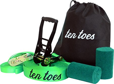 Ten Toes Complete Slackline Kit with 50-ft 2-inch Slackline, Included 50-ft Training Line, Tree Protectors, Carrying Case, Easy Set up for Beginner to Advanced