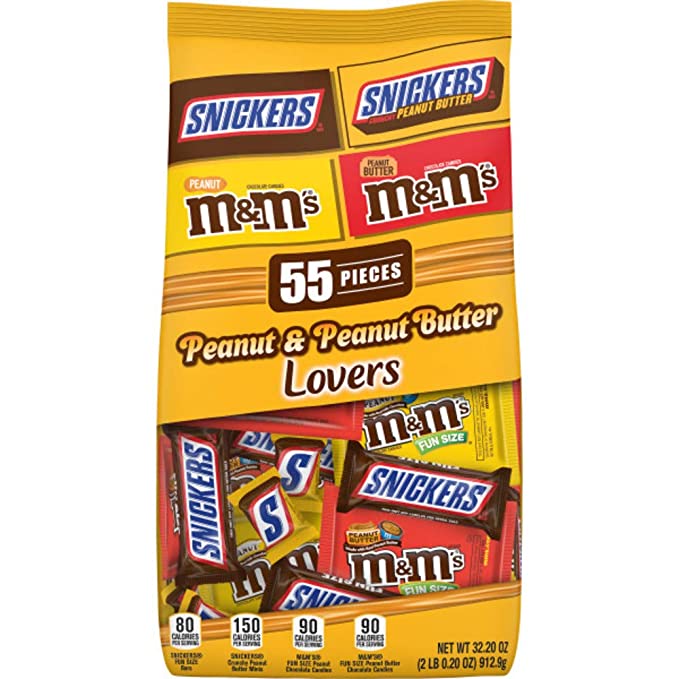 SNICKERS & M&M'S Peanut & Peanut Butter Lovers Fun Size Chocolate Candy Variety Mix 32.2-Ounce 55-Piece Bag