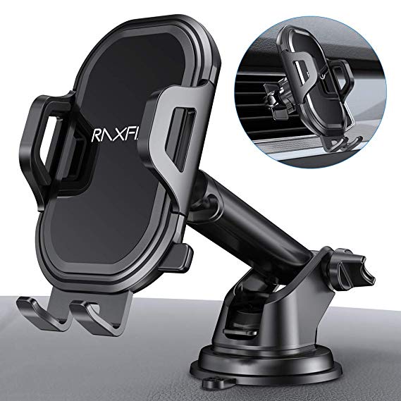 RAXFLY Car Phone Holder for Car Windscreen Dashboard Air Vent Mobile Phone Holders for Cars 360°Rotation Long Arm Car Phone Mount Compatible with Samsung Note 10 Plus iPhone 11 Pro 7 8 Plus X XS Max