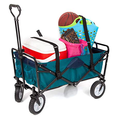 Mac Sports Collapsible Folding Outdoor Utility Wagon Bundle Straps - Teal