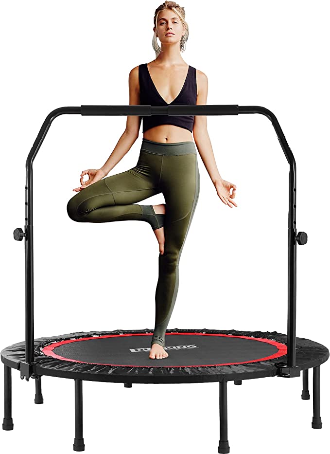 48" Foldable Mini, Fitness Rebounder with Adjustable Foam Handle, Exercise for Adults Indoor/Outdoor Workout Max Load 440lbs