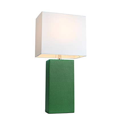 Elegant Designs LT1025-GRN Modern Genuine Leather Table Lamp, Green
