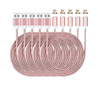 hyranger 5pcs 2nd Generation Micro USB Magnetic Cable 3Ft/1m Nylon braided Data Sync Charger Cord for Samsung Galaxy Note LG G4 G3 Google Blackberry(rose)