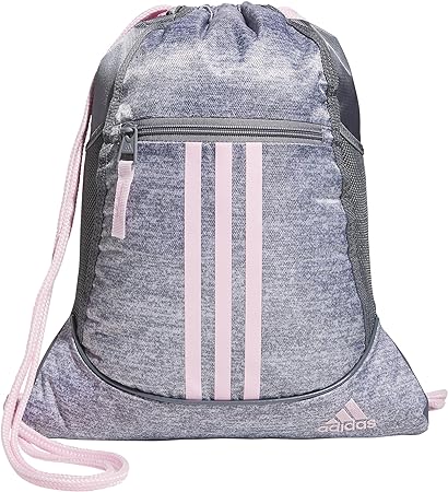 adidas Alliance 2 Sackpack Draw String Bag, Jersey Grey/Clear Pink/Grey, One Size