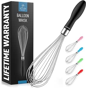 Zulay 11-Inch Stainless Steel Whisk - Balloon Whisk Kitchen Tool With Soft Silicone Handle - Thick Durable Wired Whisk Utensil For Blending, Beating, Whisking, Frothing, Stirring & More (Black)