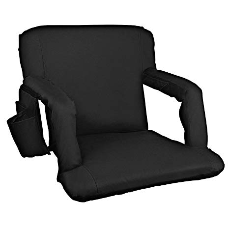 Alpcour Folding Stadium Seat – Deluxe Reclining Waterproof Cushion Chair for Bleachers w/Arm Rests, 3 Storage Pockets, Backpack Straps & Thick Back w/Extra Padding for Superior Support & Comfort