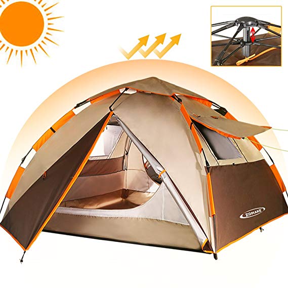 ZOMAKE Camping Tent 2 3 Person - Protable Dome Quick Up Tent, Automatic Instant Tent (Brown)