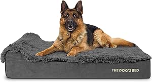 The Dog’s Bed Orthopedic Headrest Dog Bed XL Fur Grey 46x28, Memory Foam, Pain Relief: Arthritis, Hip & Elbow Dysplasia, Post Surgery, Lameness, Supportive, Calming, Waterproof Washable Cover