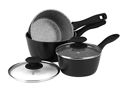 Russell Hobbs BW04221G Stone Collection Aluminium 3-Piece Saucepan Set, Grey