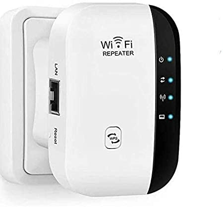 WiFi Range Extender | Up to 300Mbps |Repeater, WiFi Signal Booster, Access Point | Easy Set-Up | 2.4G Network with Integrated Antennas LAN Port & Compact Designed Internet Booster (White) (White)