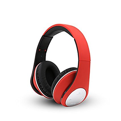 Bluetooth Wireless Foldable Hi-fi Stereo Over-ear Headphone Sports Earbuds Earphone with Microphone Adjustable Headband for Smart Phones Tablets Red