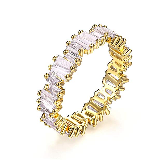 YoGe Fashion AAA Cubic Zirconia Baguette Ring,Shinning, Thin Band Ring R0377