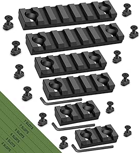 Mlock Picatinny Rails.Anovo 3-3-5-5-7-7 Slots 6 Pack Aluminum Single Picatinny Rails Section for Mloc System with 13 T-Nuts & 13 Screws & 3 Allen Wrench