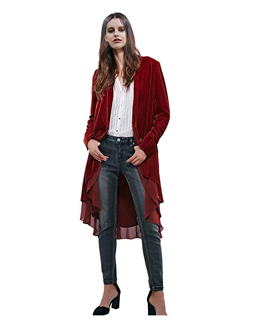 CA Mode Women's Velvet Lace Hem Cardigan Jacket Outwear Coat
