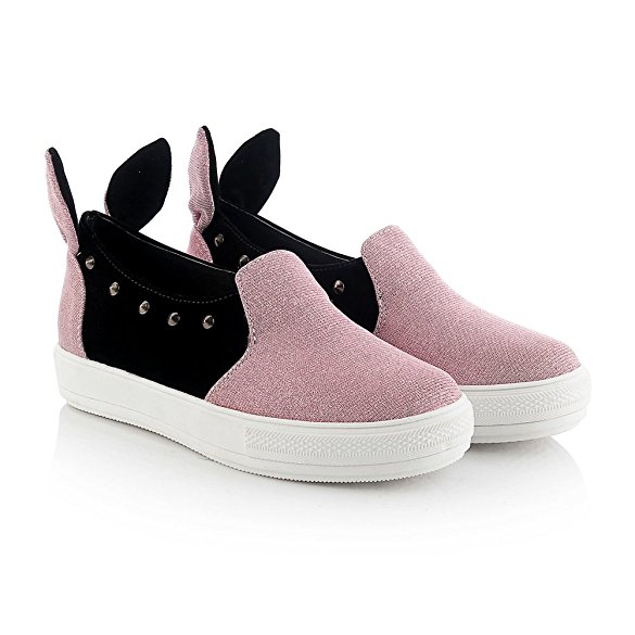 CUTE-TO-THE-CORE Women Fashion Sneakers Bunny Ear COSPLAY Slip-On Loafer Casual Low Top Costume Shoes