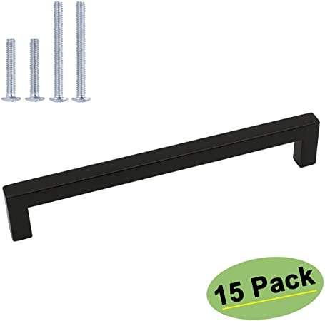 15 Pack goldenwarm Black Cabinet Handles Drawer Pulls - HDJ12BK Cabinet Pulls Euro Style Bar Pull Handles for Kitchen Cabinets, Cupboards and Drawers, 7-1/2in Hole Centers
