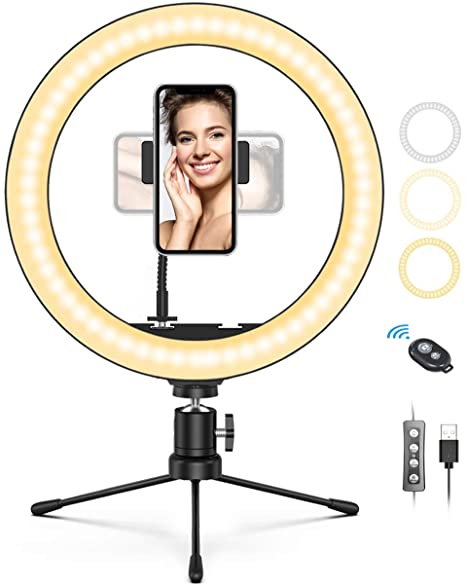 Miracase Ring Light, 12'' LED Ring Lights with Tripod Stand & Phone Holder, Sturdy Dimmable Desktop Ring Light Kit with 3 Colors & 10 Brightness for Youtube Video, Selfie, Live Streaming, Tiktok