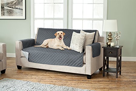 Deluxe Reversible Quilted Furniture Protector. Two Fresh Looks in One. By Home Fashion Designs Brand. (Sofa - Charcoal / Beige)