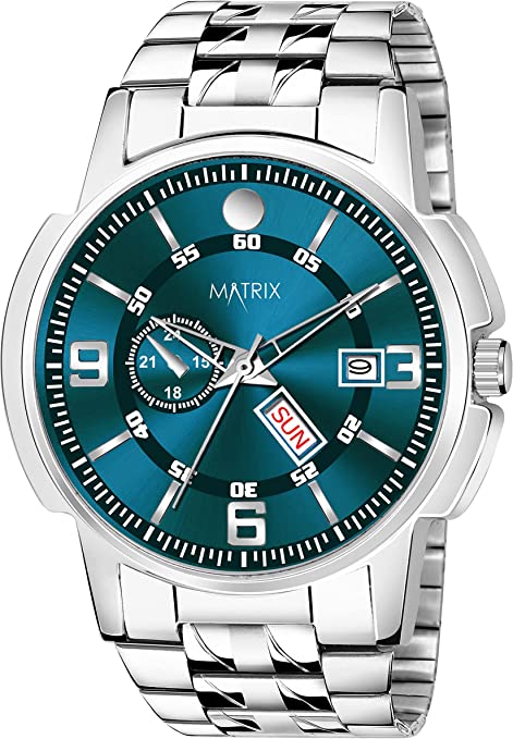 Matrix Black, Blue, White Dial, Day & Date Functioning, Stainless Steel Strap Analog Watch for Men & Women