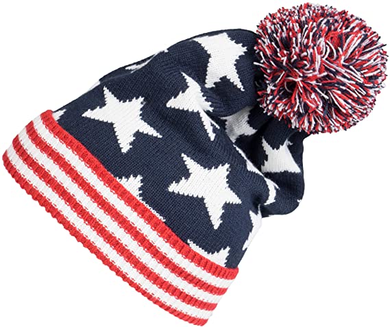 Winter 2ply Stars Striped Thick Knit USA Flag Beanie Skull Ski Hat Cap Navy Red