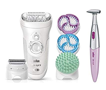 Braun Silk-épil 9 9-961V Epilator for Women and Bikini Trimmer Bundle - Electric Hair Removal for Women with 2 Exfoliation Brushes & Skin Care System